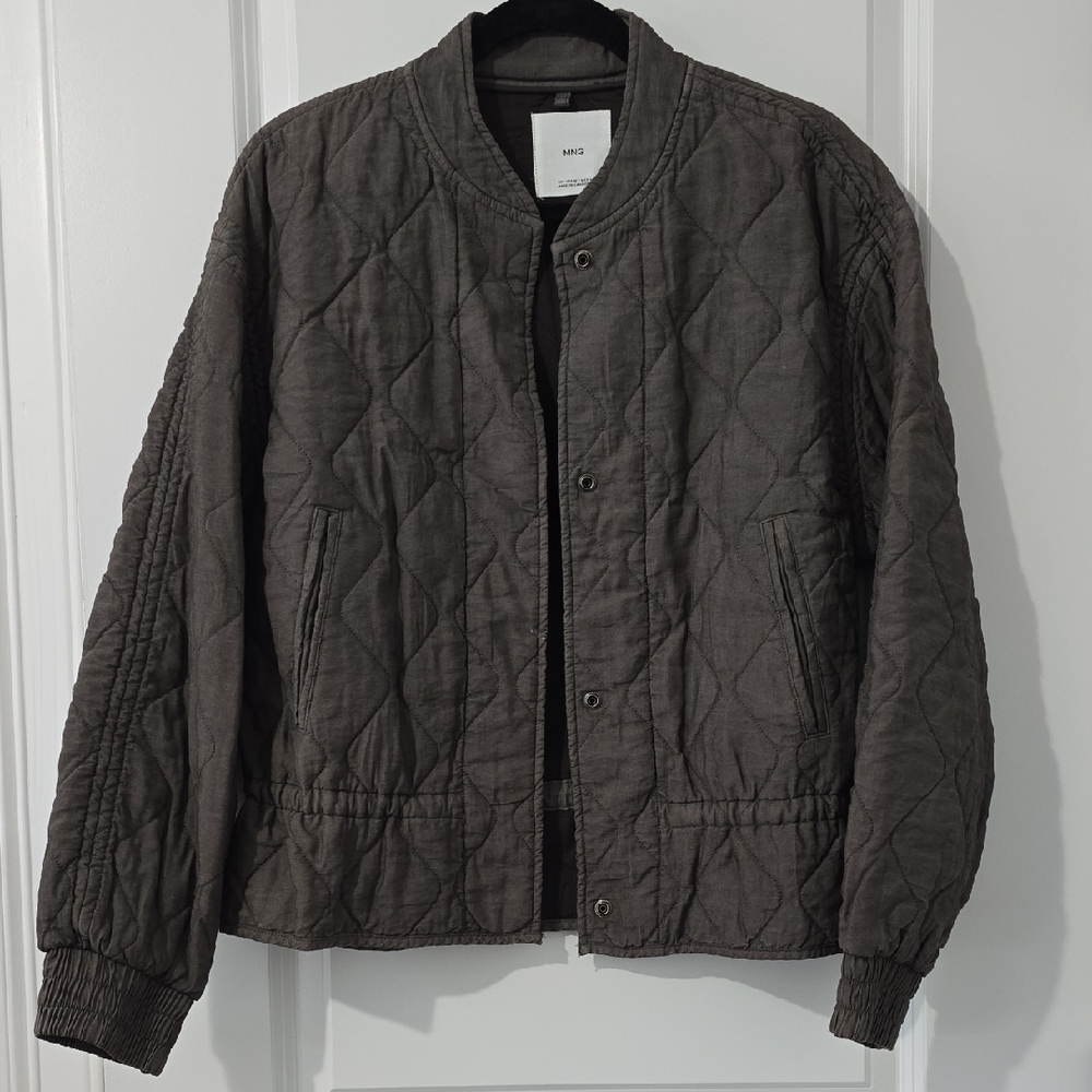 Mango Women's Quilted Jacket in Dark Gray